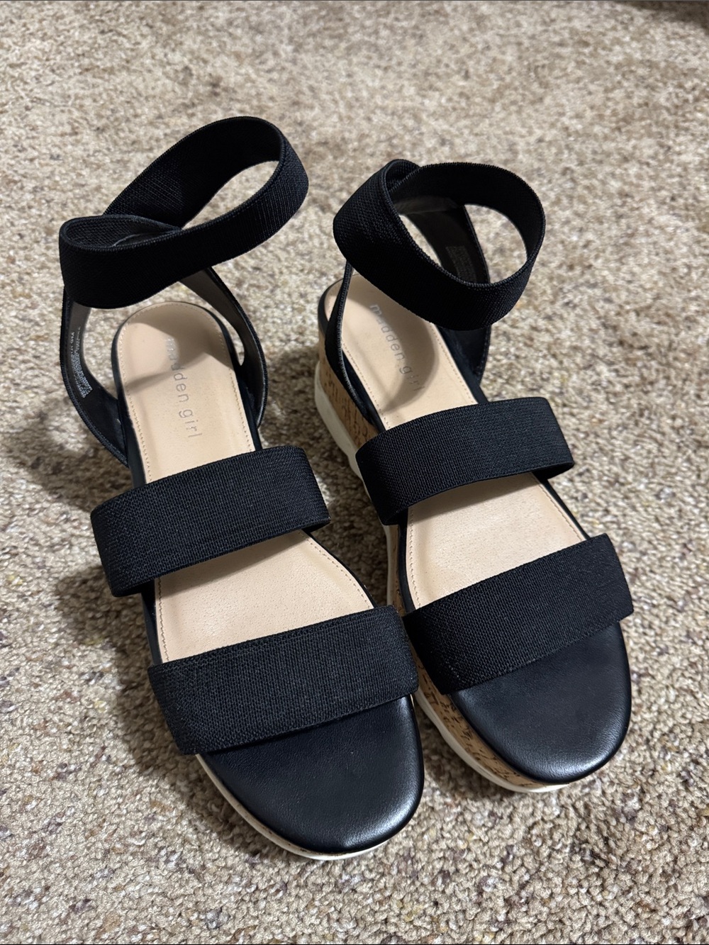 Madden Girl Black Elastic Strap Platform Wedge Sandals